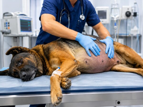Magen Drehung → Hund mit aufgeblähtem Bauch – Magendrehung Notfall