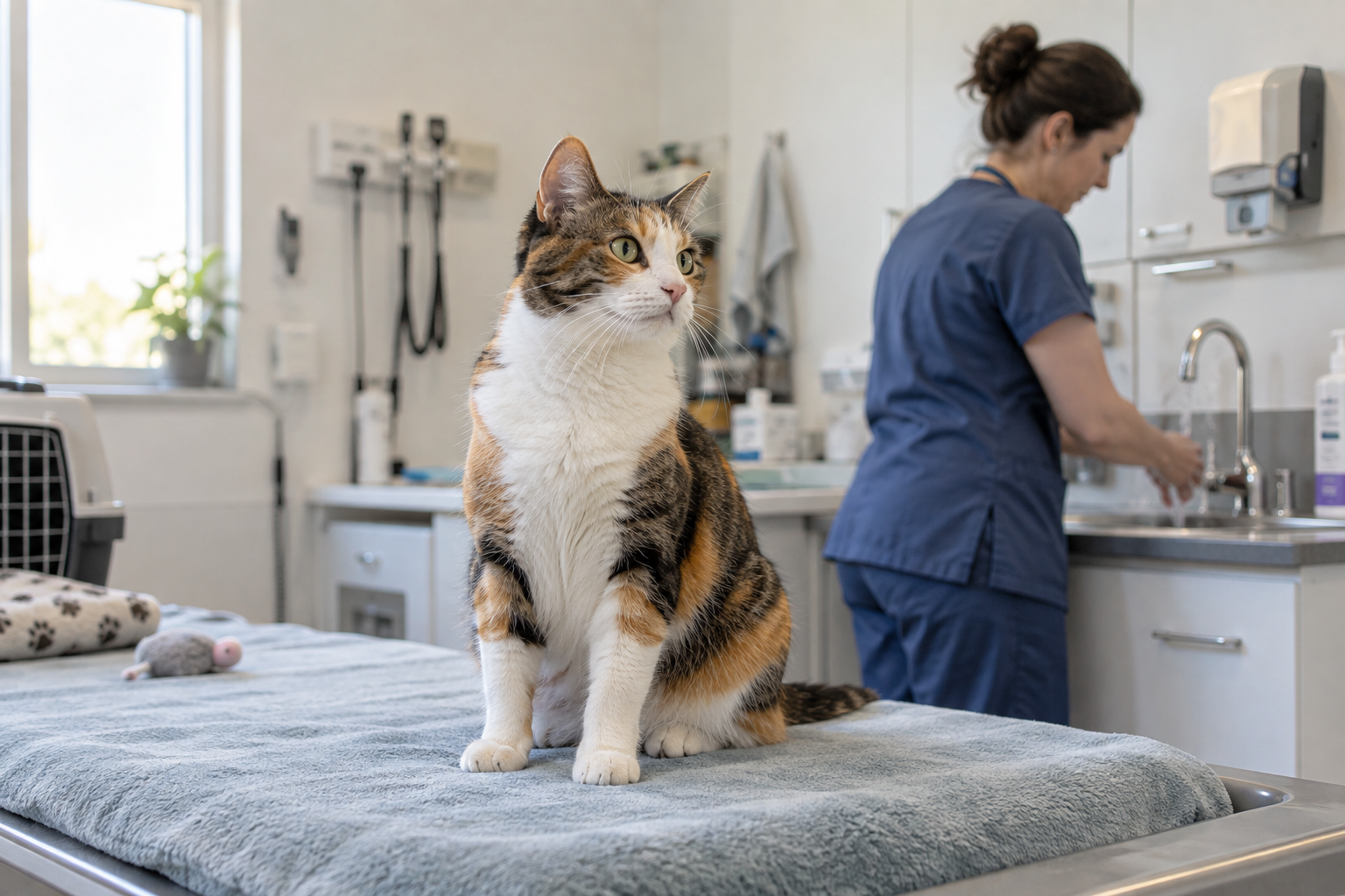 Tierarzt untersucht die Augen einer Katze.