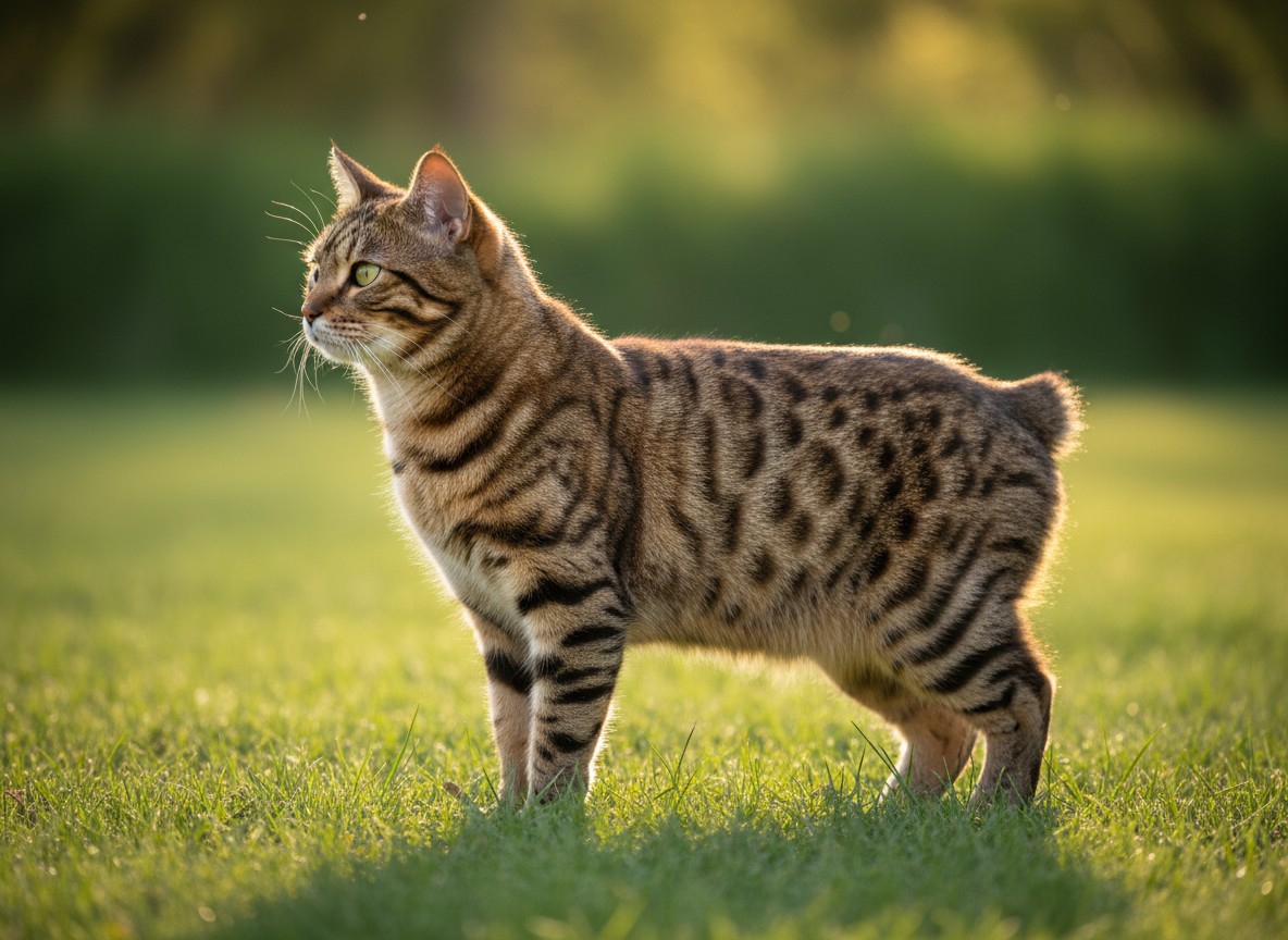 Pixiebob Katze mit kurzem Schwanz und geflecktem Fell