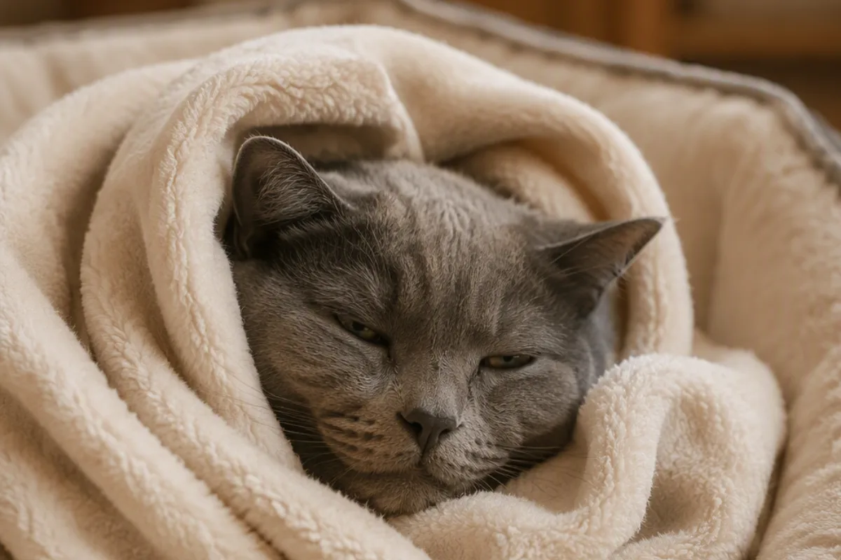 Katze in eine Decke gewickelt