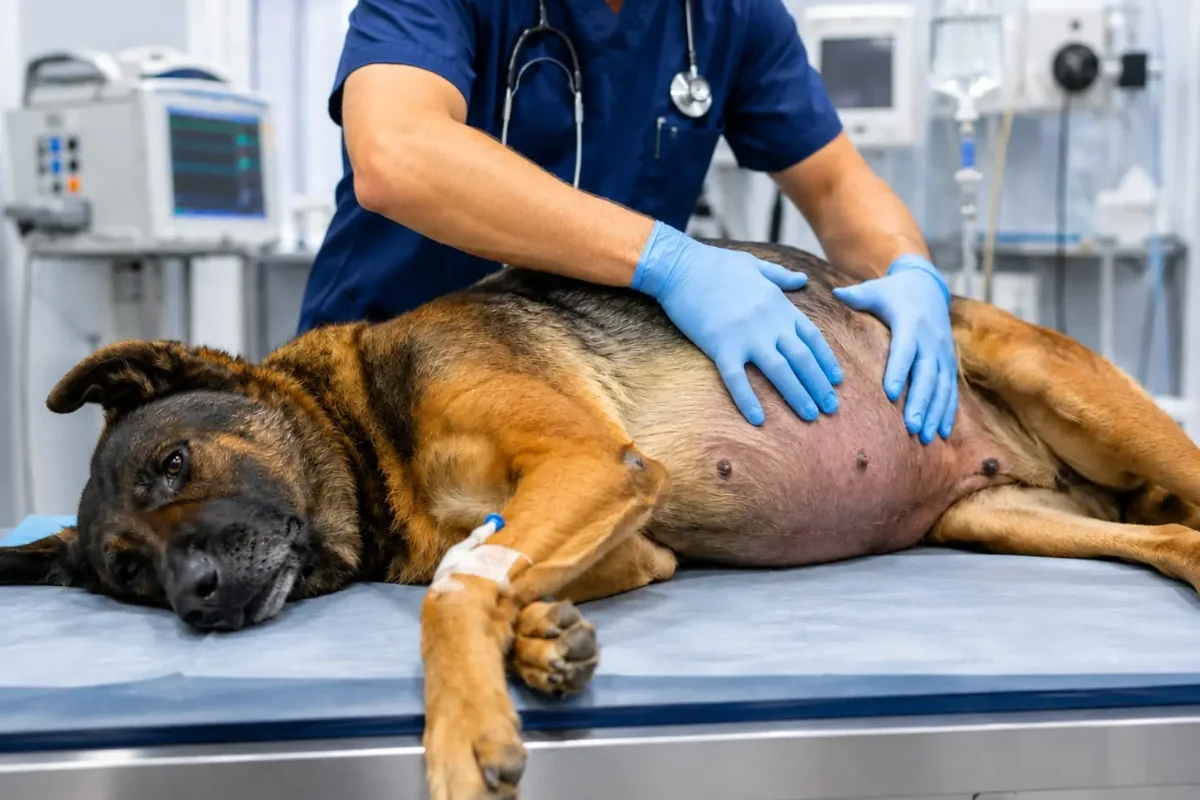 Hund wird im tierärztlichen Notdienst am Wochenende behandelt
