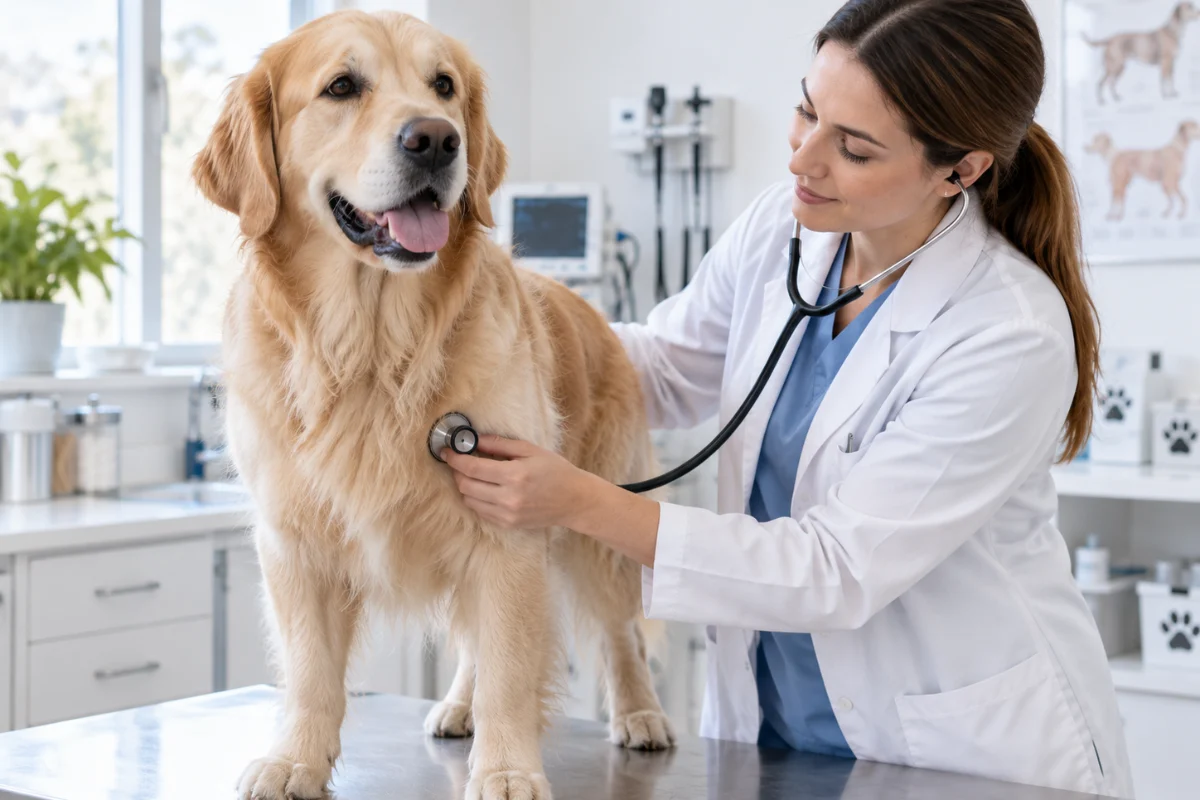 Tierärztin untersucht einen Hund vor der Impfung – Impfung Hund Kosten