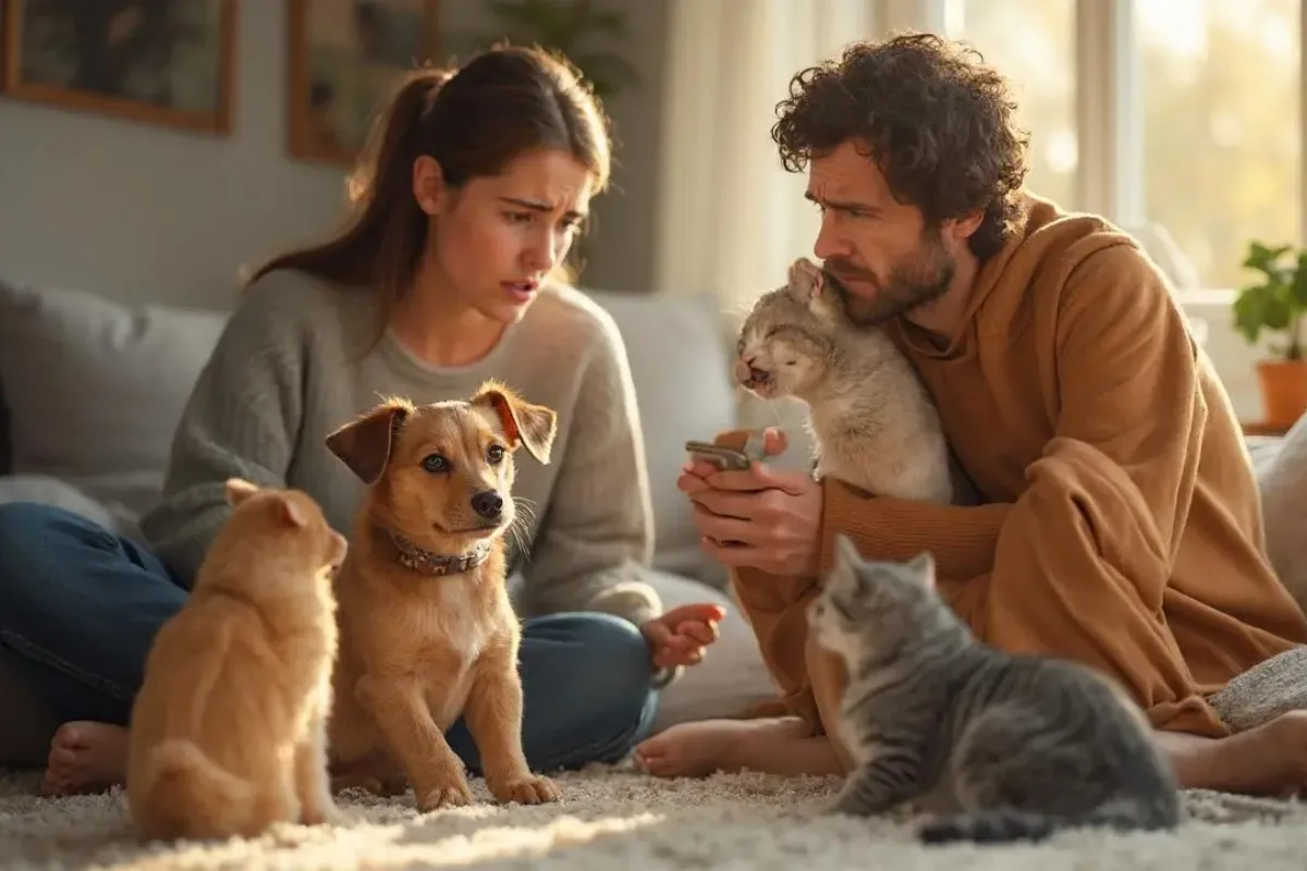 Pflegestelle für Hunde Familie mit Pflegehund auf dem Sofa